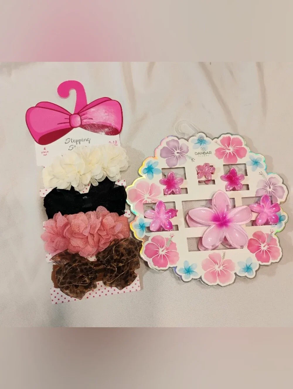 Floral Hair Clip & Flower Accessory Set in Pink, White, Black, Brown